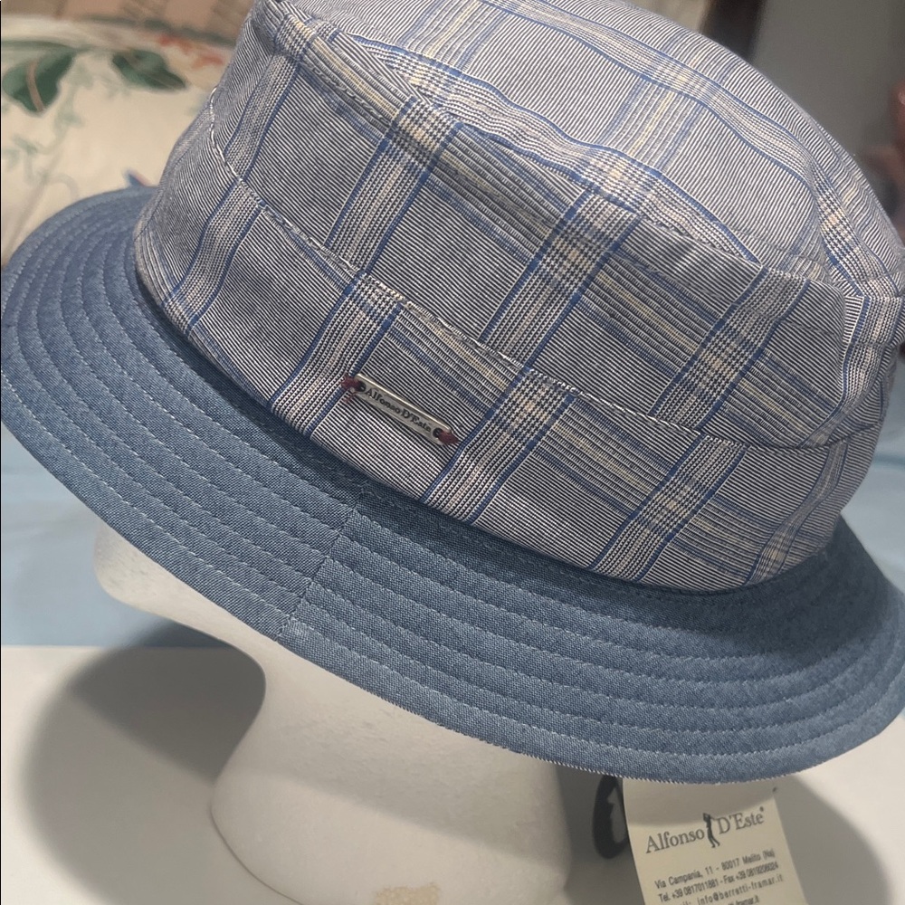 Blue Plaid Cotton Bucket Hat